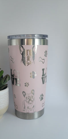 French Bulldog Laser Engraved 20oz Double Wall Insulated Tumbler Travel mug,Seamless Tumbler ,Gift for daughter, niece, Friend