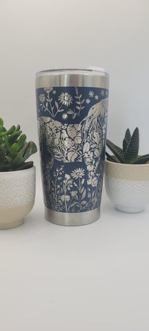 Horse and flowers Laser Engraved 20oz Double Wall Insulated Tumbler Travel mug,Seamless Tumbler ,Gift for daughter, niece, Friend