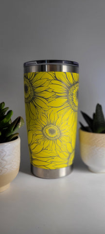 Sunflowers Laser Engraved 20oz Double Wall Insulated Tumbler Travel mug,Seamless Tumbler ,Gift for mum