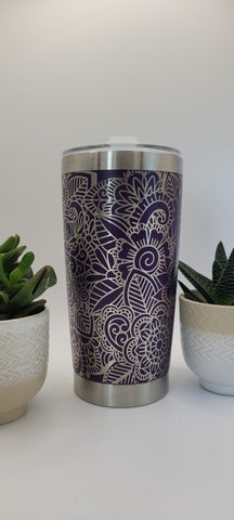 Mandala Laser Engraved 20oz Double Wall Insulated Tumbler Travel mug,Seamless Tumbler ,Gift for Mum, Aunty, Daughter, Friend, Teacher