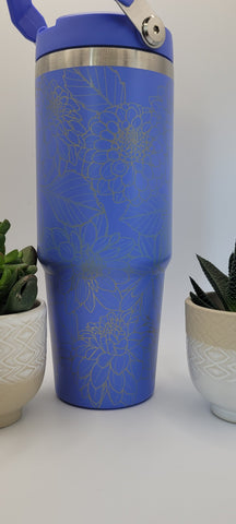 Dahlias Blooming Garden Laser Engraved 30oz Double Wall Insulated Tumbler Custom Seamless Tumbler