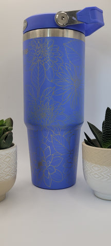 Dahlias Blooming Garden Laser Engraved 30oz Double Wall Insulated Tumbler Custom Seamless Tumbler