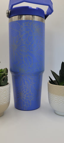 Dahlias Blooming Garden Laser Engraved 30oz Double Wall Insulated Tumbler Custom Seamless Tumbler