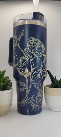 Calla Lilies and Roses floral 40oz Double Wall Insulated Tumbler with Handles Gift for mom, Granny, sister, Niece, Teacher gift, Garden gift