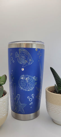 Seahorse, Fish Ocean, Under the Sea Laser Engraved 20oz Double Wall Insulated Tumbler Travel mug,