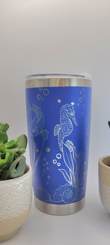 Seahorse, Fish Ocean, Under the Sea Laser Engraved 20oz Double Wall Insulated Tumbler Travel mug,