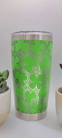 Irish Shamrocks Laser Engraved 20oz Double Wall Insulated Tumbler Travel mug,Seamless Tumbler ,Gift for mum,daughter, Gym buddy Dad