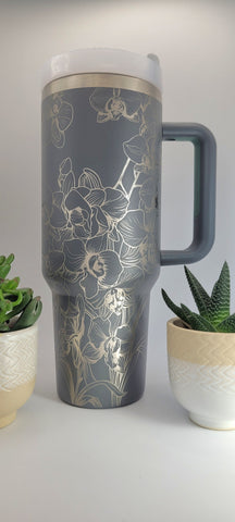 Flowers Orchids garden gift 40oz Double Wall Insulated Tumbler with Handles Gift for mom, Granny, sister, Niece, Teacher gift