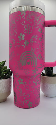 Unicorns and Rainbows 40oz Double Wall Insulated Tumbler with Handles Gift for mom, Granny, sister, Niece, Teacher gift