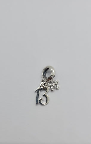 Teenager Birthday 13th Birthday 925 Sterling Silver 13th Birthday Dangle Charm Bead Landmark Birthday Fits all Charm Bracelets Heart charm