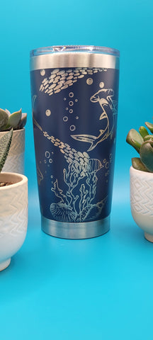 Sharks Ocean Scene Laser Engraved Custom Seamless 20oz Double Wall Insulated Tumbler Travel mug