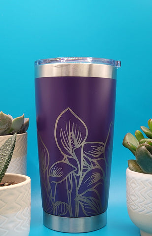 Calla Lilies Laser Engraved 20oz Double Wall Insulated Tumbler Travel mug, Teacher gift, mom gift, daughter gift, granny gift