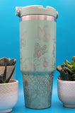 Butterflies Blooming Garden Laser Engraved 30oz Double Wall Insulated Tumbler Custom Seamless Tumbler