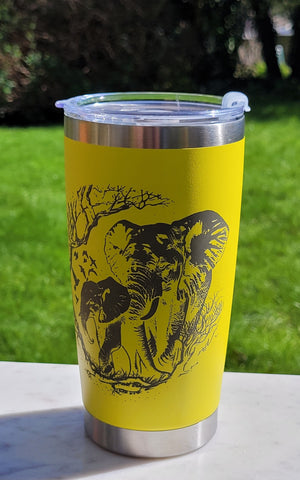 Elephant Laser Engraved 20oz Double Wall Insulated Tumbler Travel mug, custom Seamless Tumbler , Safari Lover, animal lover