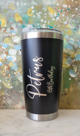 Personalised Name Laser Engraved 20oz Double Wall Insulated Tumbler Travel mug, custom Seamless Tumbler ,gift for wedding, Mom,Dad