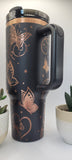 Whimsical Butterflies - Black on copper base  40oz Double Wall Insulated Tumbler with Handles Gift for mom, Granny, sister