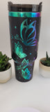 Whimsical Butterflies - Black on rainbow base  40oz Double Wall Insulated Tumbler with Handles Gift for mom, Granny, sister