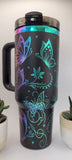 Whimsical Butterflies - Black on rainbow base  40oz Double Wall Insulated Tumbler with Handles Gift for mom, Granny, sister