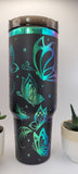 Whimsical Butterflies - Black on rainbow base  40oz Double Wall Insulated Tumbler with Handles Gift for mom, Granny, sister