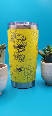 Honey Bees Distressed Laser Engraved 20oz Double Wall Insulated Tumbler Travel mug, custom Seamless Tumbler Honeybee, Bumble Bee