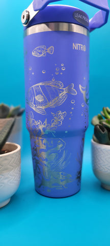 Dolphins Ocean Scene Laser Engraved 30oz Double Wall Insulated Tumbler Custom Engraved Seamless Tumbler, Sea, beach, Vaccation