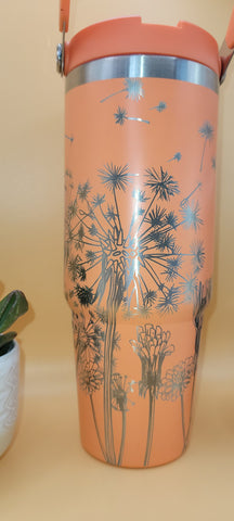 Dandelions Laser Engraved 30oz Double Wall Insulated Tumbler Engraved Tumbler Full Wrap Seamless Design, Double Wall Insulated Cup