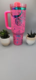 Boho, love, paisley Pink on rainbow base  40oz Double Wall Insulated Tumbler with Handles Gift for mom, Granny, sister