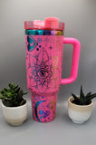 Boho, love, paisley Pink on rainbow base  40oz Double Wall Insulated Tumbler with Handles Gift for mom, Granny, sister