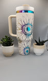 SuNflowers, floral gift - white on rainbow base  40oz Double Wall Insulated Tumbler with Handles Gift for mom, Granny, sister, mum, Friend