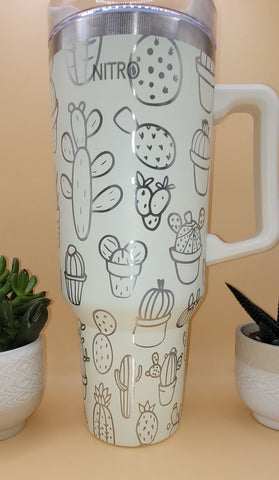 Cactus 40oz Double Wall Insulated Tumbler with Handles Gift for mom, Granny, sister, Niece, Teacher gift, Flower lover, Succulents