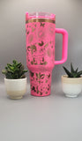 Cute cows Pink on copper base  40oz Double Wall Insulated Tumbler with Handles Gift for mom, sister