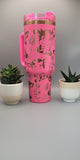 Cute cows Pink on copper base  40oz Double Wall Insulated Tumbler with Handles Gift for mom, sister