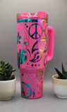 Boho, love, paisley Pink on rainbow base  40oz Double Wall Insulated Tumbler with Handles Gift for mom, Granny, sister