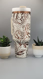 Peonies, Peony flower cream on copper base  40oz Double Wall Insulated Tumbler with Handles Gift for mom, Granny, sister