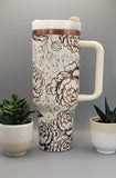 Peonies, Peony flower cream on copper base  40oz Double Wall Insulated Tumbler with Handles Gift for mom, Granny, sister