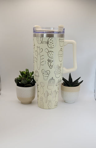 Cactus 40oz Double Wall Insulated Tumbler with Handles Gift for mom, Granny, sister, Niece, Teacher gift, Flower lover, Succulents