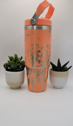 Dandelions Laser Engraved 30oz Double Wall Insulated Tumbler Engraved Tumbler Full Wrap Seamless Design, Double Wall Insulated Cup