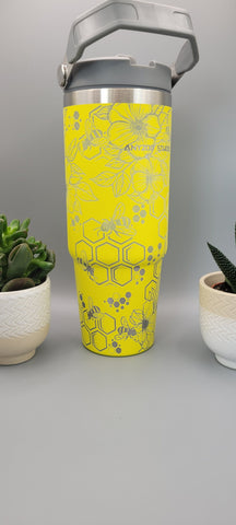 Distressed Bumblebee Bees, honey bees Laser Engraved 30oz Double Wall Insulated Tumbler Custom Seamless Tumbler