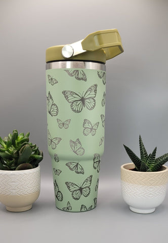 Butterlies, butterfly Laser Engraved 30oz Double Wall Insulated Tumbler Custom Seamless Tumbler