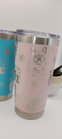 French Bulldog Laser Engraved 20oz Double Wall Insulated Tumbler Travel mug,Seamless Tumbler ,Gift for daughter, niece, Friend