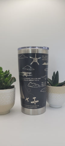 Airplane, aviation, Pilot Laser Engraved 20oz Double Wall Insulated Tumbler Travel mug,Seamless Tumbler ,Gift for plane spotter