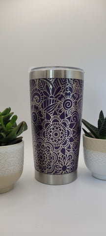 Mandala Laser Engraved 20oz Double Wall Insulated Tumbler Travel mug,Seamless Tumbler ,Gift for Mum, Aunty, Daughter, Friend, Teacher