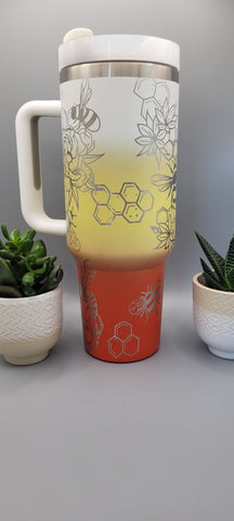 Honey Bees, Bumble Bee,Flower gift, Floral gift 40oz Double Wall Insulated Tumbler with Handles Gift for mom, Granny, sister, Teacher gift