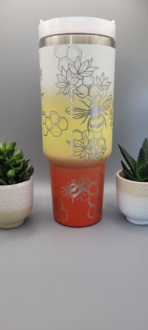 Honey Bees, Bumble Bee,Flower gift, Floral gift 40oz Double Wall Insulated Tumbler with Handles Gift for mom, Granny, sister, Teacher gift