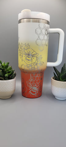 Honey Bees, Bumble Bee,Flower gift, Floral gift 40oz Double Wall Insulated Tumbler with Handles Gift for mom, Granny, sister, Teacher gift