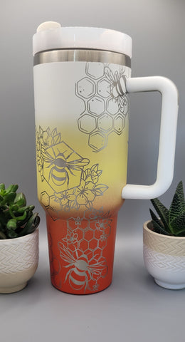 Honey Bees, Bumble Bee,Flower gift, Floral gift 40oz Double Wall Insulated Tumbler with Handles Gift for mom, Granny, sister, Teacher gift