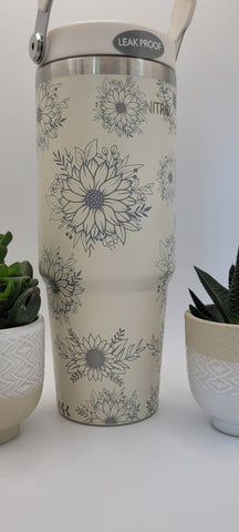 Highland Cow and Sunflowers Laser Engraved 30oz Double Wall Insulated Tumbler Custom Seamless Tumbler