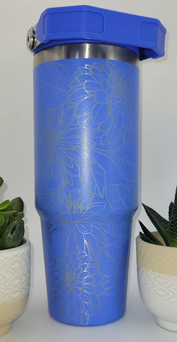 Dahlias Blooming Garden Laser Engraved 30oz Double Wall Insulated Tumbler Custom Seamless Tumbler