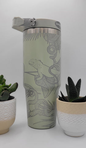 Iguanas & Snakes Laser Engraved 30oz Double Wall Insulated Tumbler Custom Seamless Tumbler