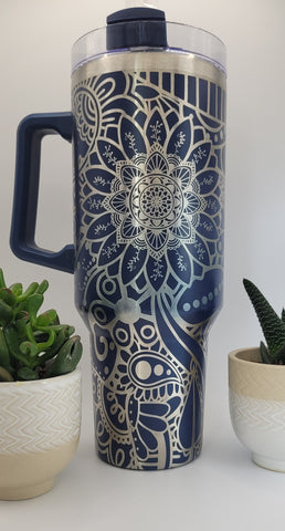 Henna, paisley, floral 40oz Double Wall Insulated Tumbler with Handles Gift for mom, Granny, sister, Niece, Teacher gift, Fish lover